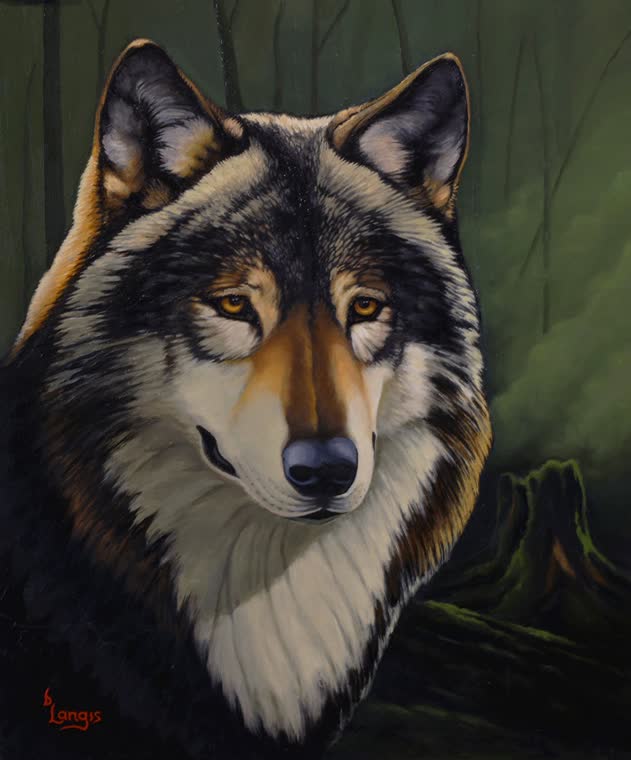“Silent Stalker” — oil painting of a wolf by Bill Langis