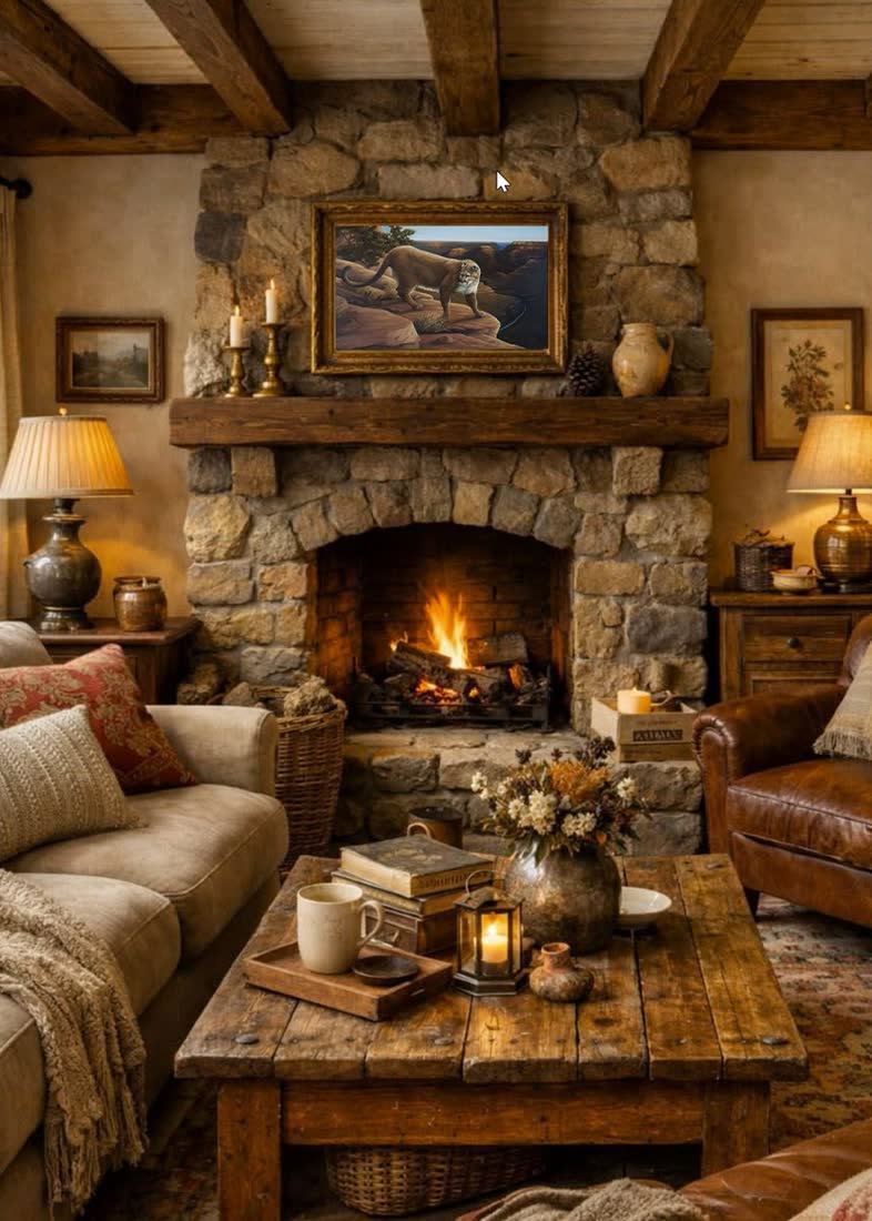 An original Bill Langis painting hung in a furnished room